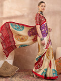 Semi Modal Red Printed Saree | EZB GF02 LUX 26006 - EZBER