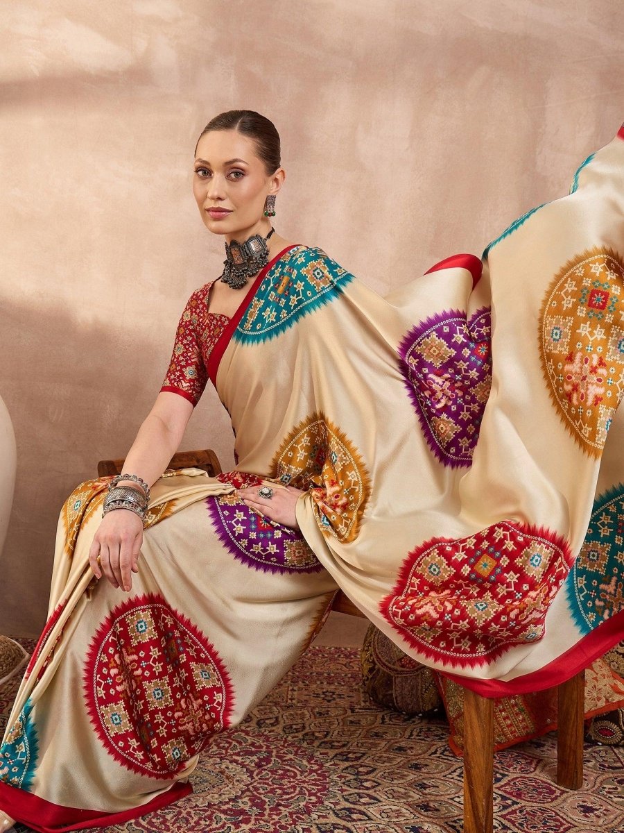 Semi Modal Red Printed Saree | EZB GF02 LUX 26006 - EZBER