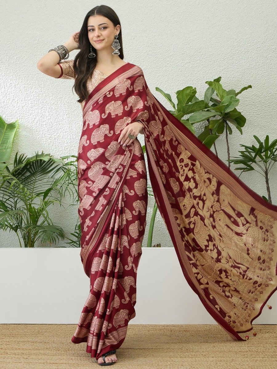Semi Modal Red Printed Saree | EZB GF02 RAGA V3 53006 - EZBER