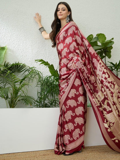 Semi Modal Red Printed Saree | EZB GF02 RAGA V3 53006 - EZBER