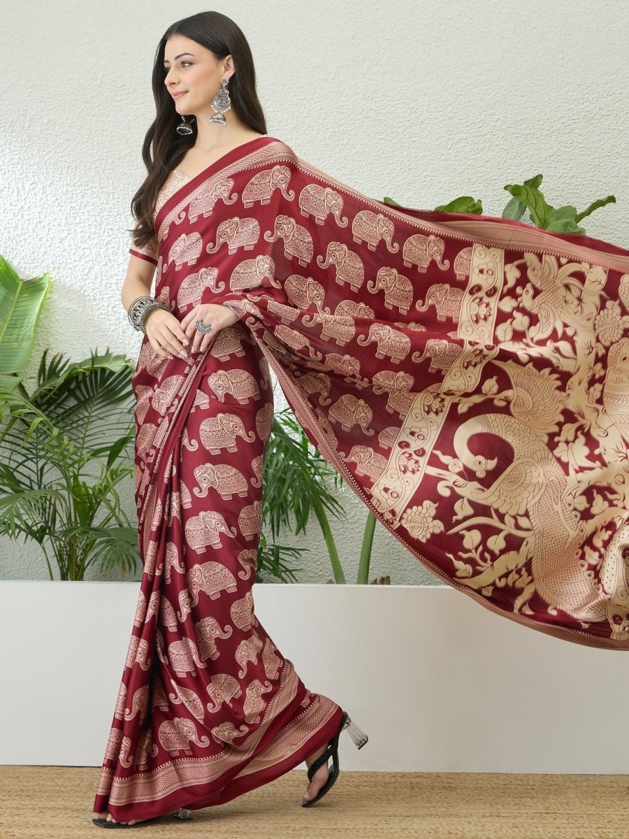 Semi Modal Red Printed Saree | EZB GF02 RAGA V3 53006 - EZBER