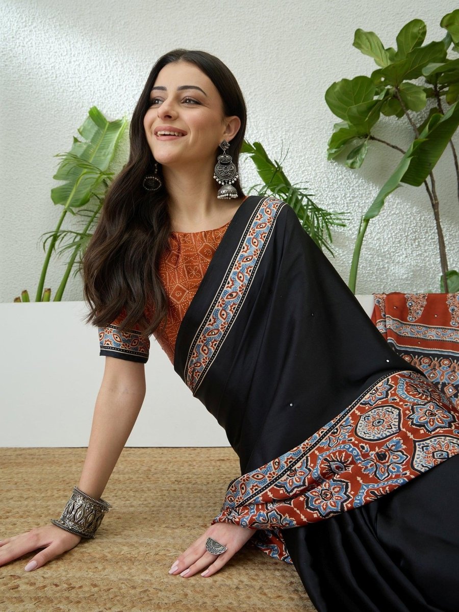 Semi Modal Rust Printed Saree | EZB GF02 LUX 10005 - EZBER