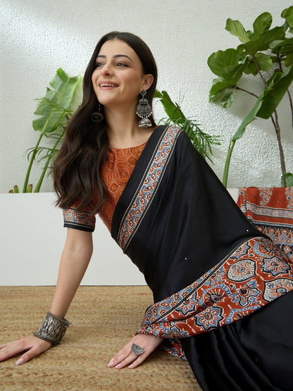Semi Modal Rust Printed Saree | EZB GF02 LUX 10005 - EZBER