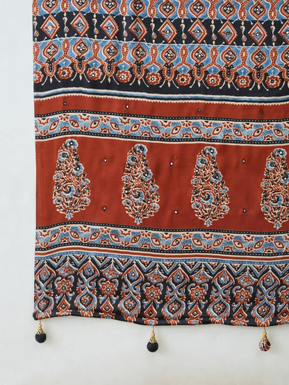 Semi Modal Rust Printed Saree | EZB GF02 LUX 10005 - EZBER