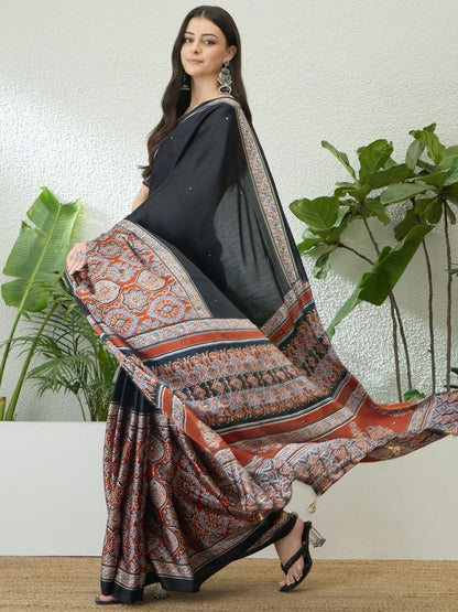 Semi Modal Rust Printed Saree | EZB GF02 LUX 10005 - EZBER