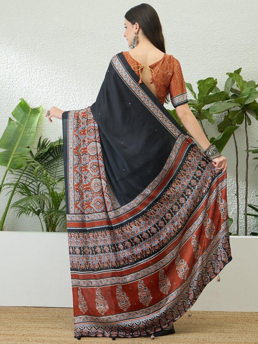 Semi Modal Rust Printed Saree | EZB GF02 LUX 10005 - EZBER