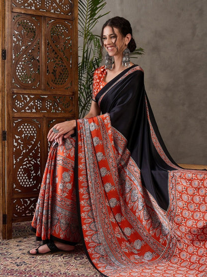 Semi Modal Salmon Printed Saree | EZB GF02 LUX 4008 - EZBER