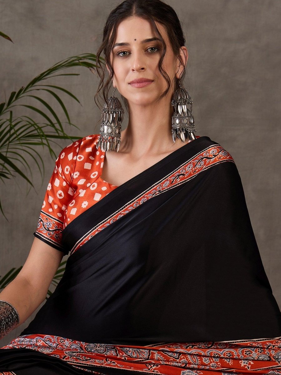 Semi Modal Salmon Printed Saree | EZB GF02 LUX 4008 - EZBER