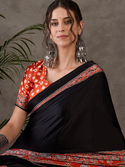 Semi Modal Salmon Printed Saree | EZB GF02 LUX 4008 - EZBER