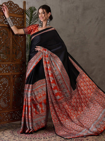 Semi Modal Salmon Printed Saree | EZB GF02 LUX 4008 - EZBER