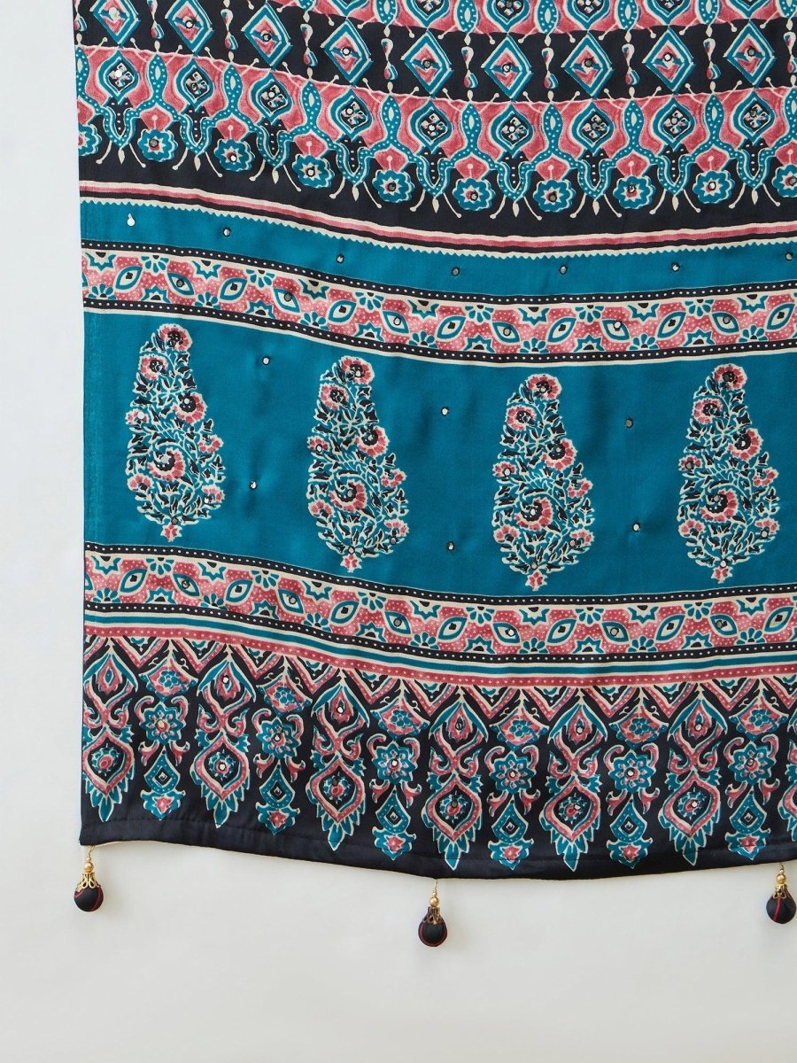 Semi Modal Teal Printed Saree | EZB GF02 LUX 10001 - EZBER
