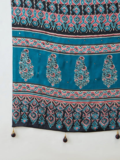 Semi Modal Teal Printed Saree | EZB GF02 LUX 10001 - EZBER