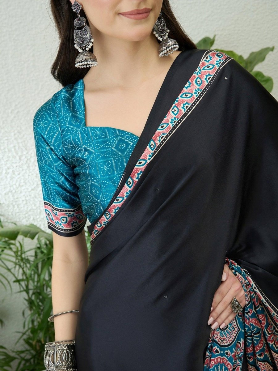 Semi Modal Teal Printed Saree | EZB GF02 LUX 10001 - EZBER