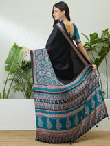 Semi Modal Teal Ajrakh Print Saree | EZB GF02 LUX 10001