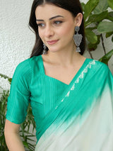 Semi Modal Teal Printed Saree | EZB GF02 LUX 27006