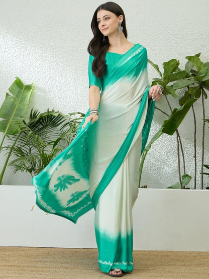 Semi Modal Teal Printed Saree | EZB GF02 LUX 27006 - EZBER