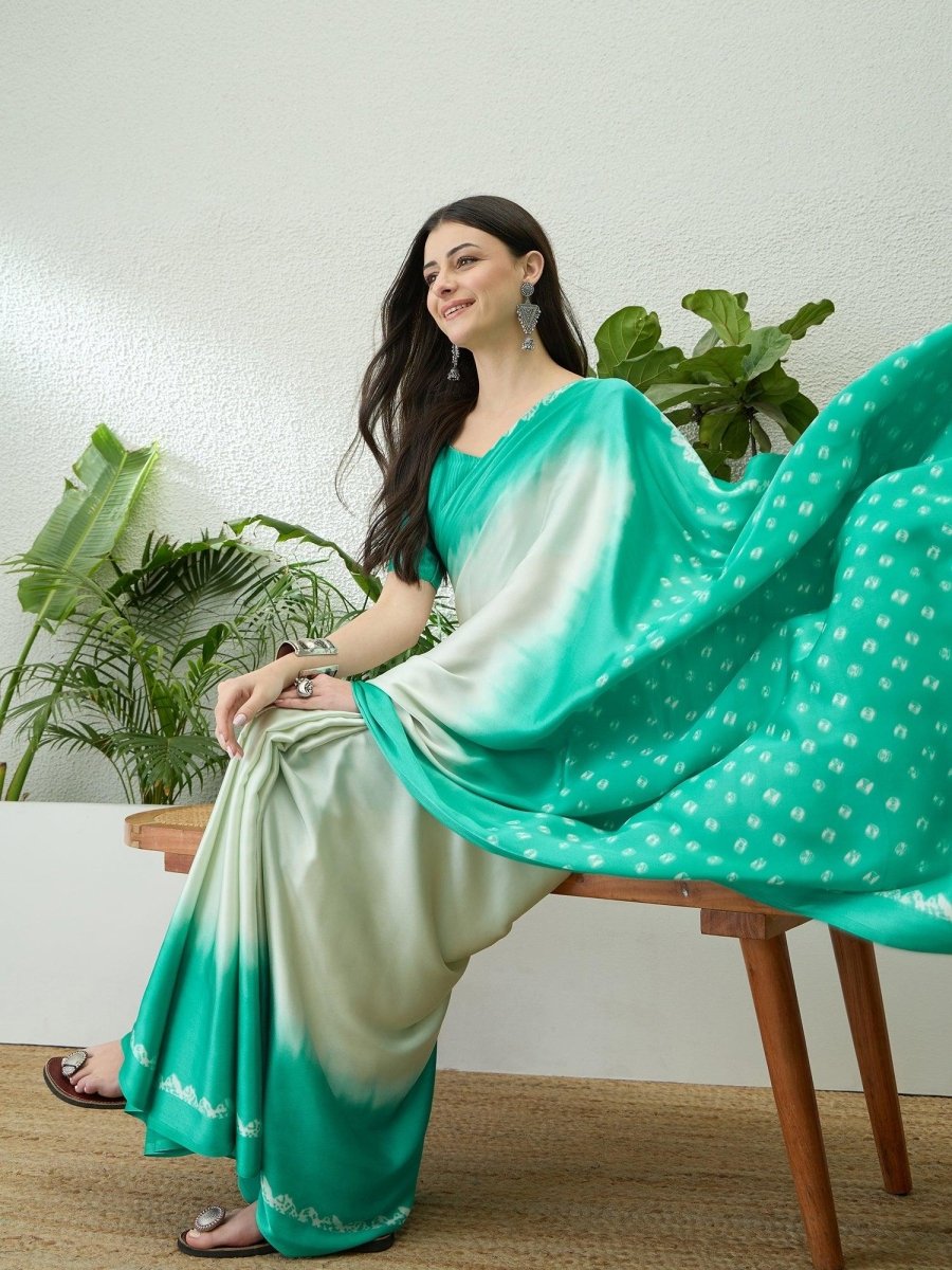 Semi Modal Teal Printed Saree | EZB GF02 LUX 27006 - EZBER