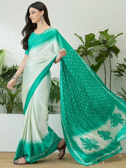 Semi Modal Teal Printed Saree | EZB GF02 LUX 27006 - EZBER