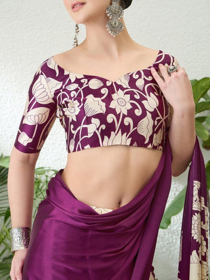 Semi Modal Wine Printed Saree | EZB GF02 RAGA VOL 1 51006 - EZBER