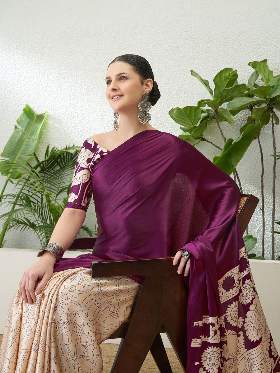 Semi Modal Wine Printed Saree | EZB GF02 RAGA VOL 1 51006 - EZBER