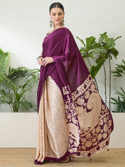 Semi Modal Wine Printed Saree | EZB GF02 RAGA VOL 1 51006 - EZBER