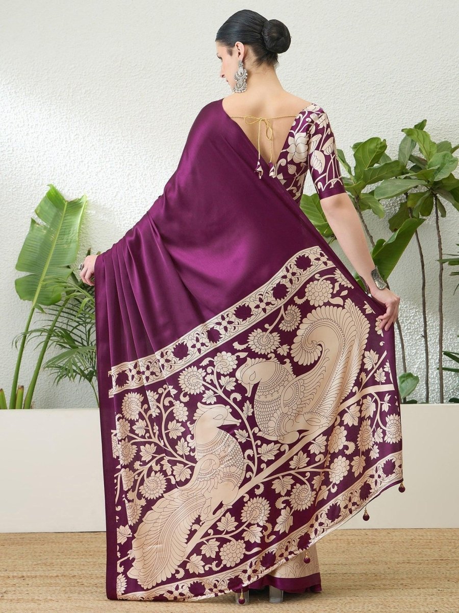 Semi Modal Wine Printed Saree | EZB GF02 RAGA VOL 1 51006 - EZBER