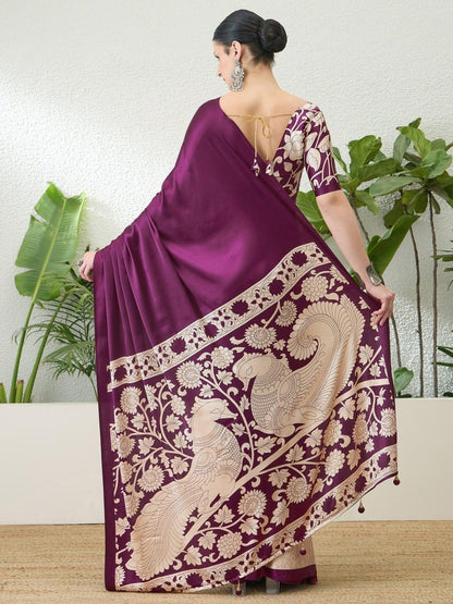 Semi Modal Wine Printed Saree | EZB GF02 RAGA VOL 1 51006 - EZBER
