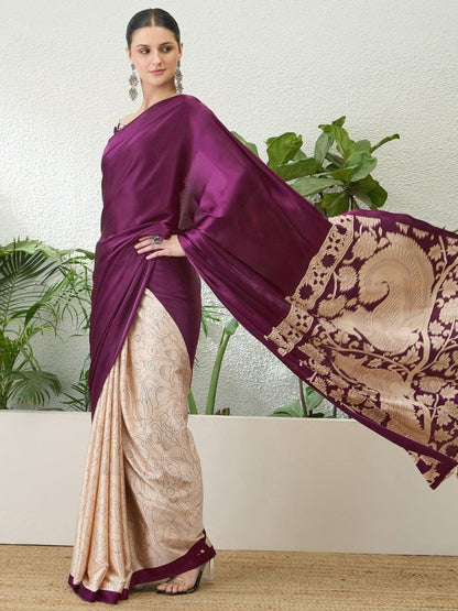 Semi Modal Wine Printed Saree | EZB GF02 RAGA VOL 1 51006 - EZBER