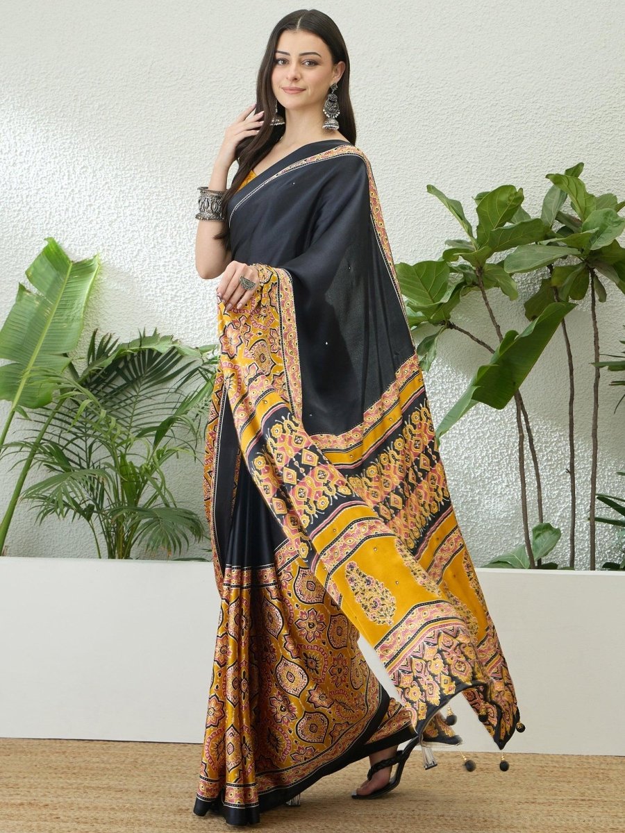 Semi Modal Yellow Printed Saree | EZB GF02 LUX 10006 - EZBER