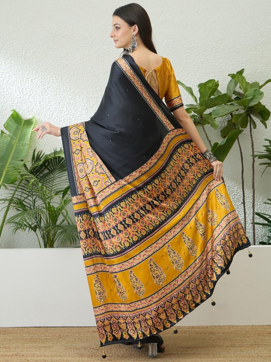 Semi Modal Yellow Printed Saree | EZB GF02 LUX 10006 - EZBER