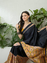 Semi Modal Yellow Ajrakh Print Saree | EZB GF02 LUX 10006
