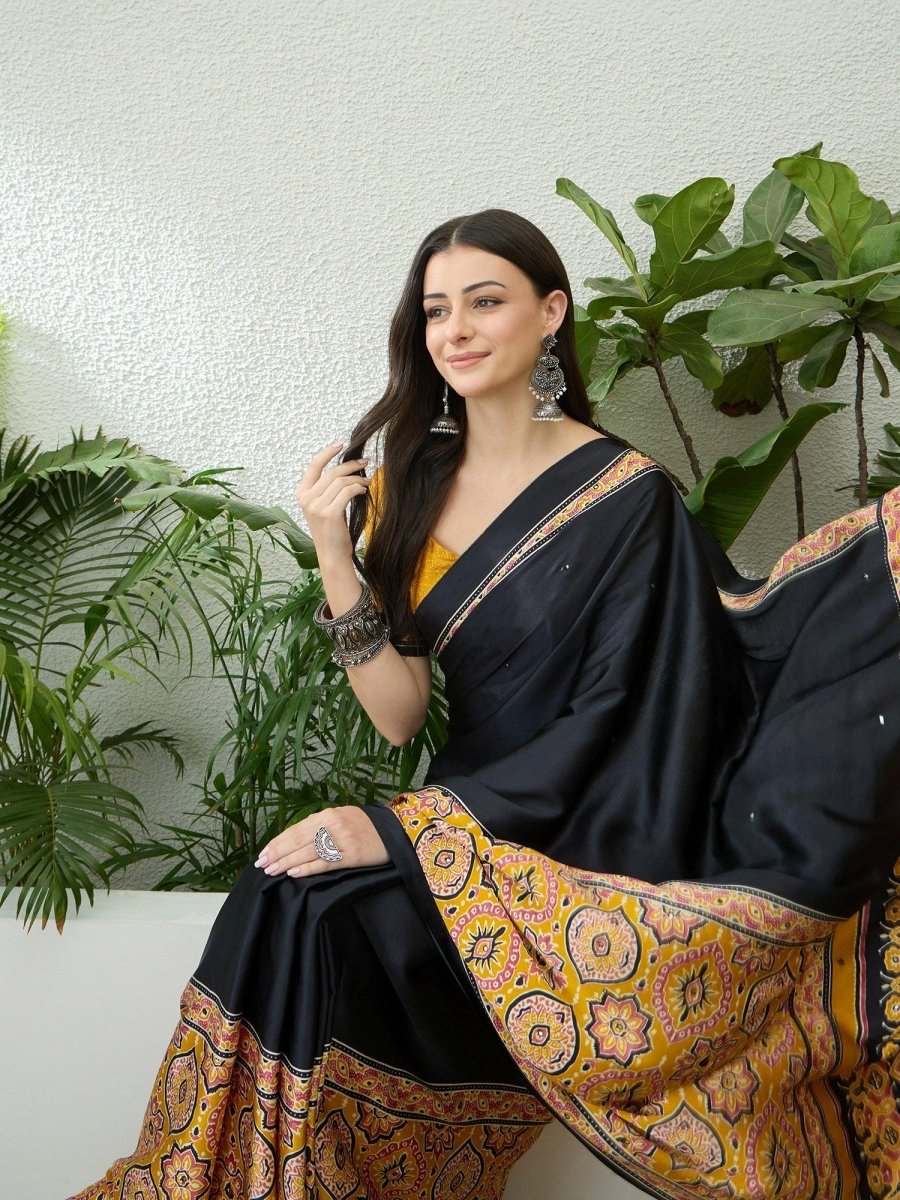 Semi Modal Yellow Printed Saree | EZB GF02 LUX 10006 - EZBER