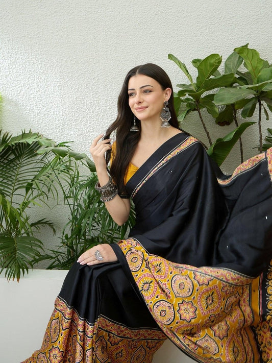 Semi Modal Yellow Printed Saree | EZB GF02 LUX 10006 - EZBER