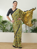 Semi Modal Yellow Printed Saree | EZB GF02 LUX 13001 - EZBER