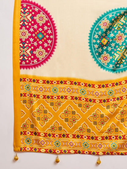 Semi Modal Yellow Printed Saree | EZB GF02 LUX 26001 - EZBER