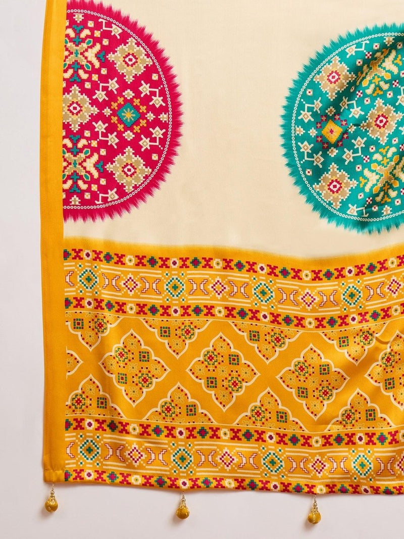 Semi Modal Yellow Printed Saree | EZB GF02 LUX 26001 - EZBER