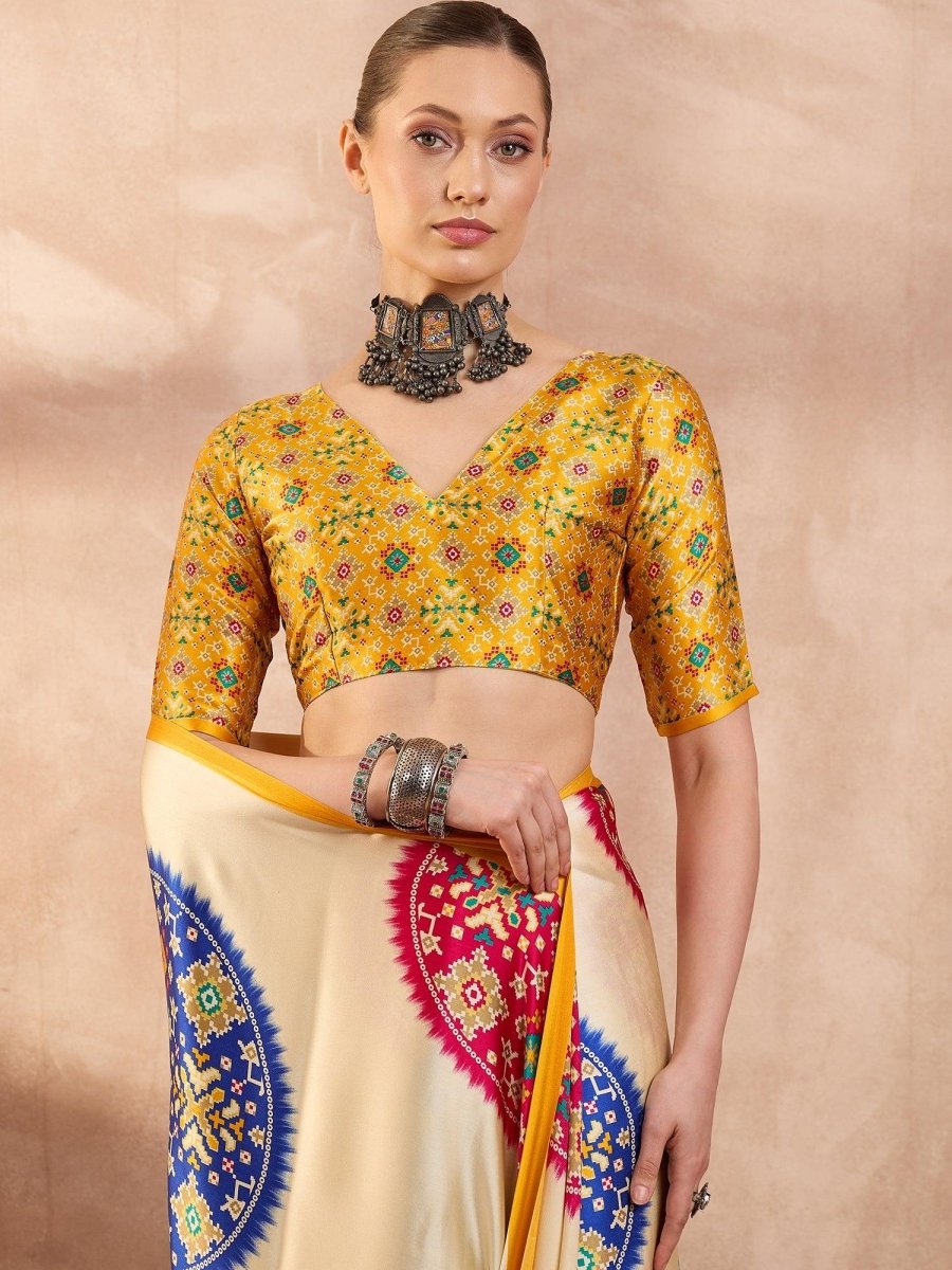 Semi Modal Yellow Printed Saree | EZB GF02 LUX 26001 - EZBER