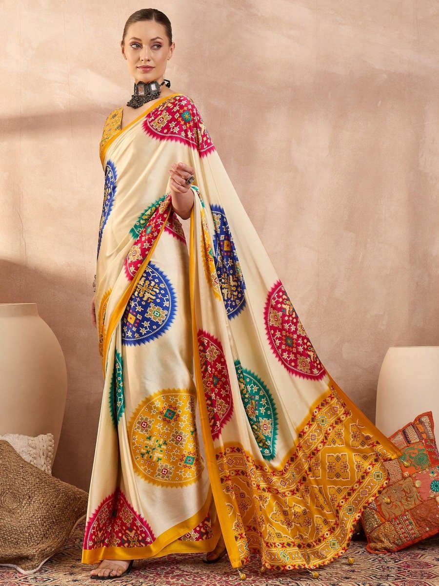 Semi Modal Yellow Printed Saree | EZB GF02 LUX 26001 - EZBER