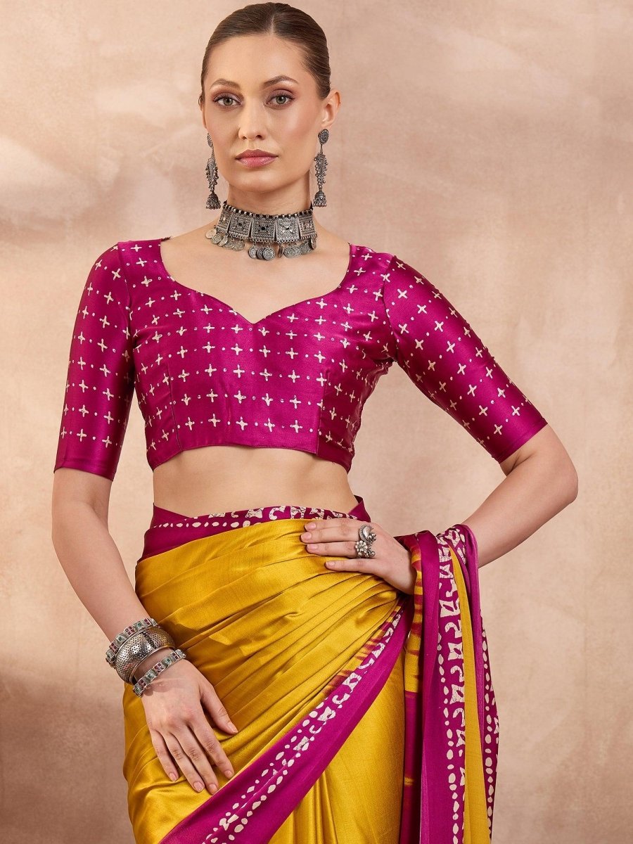 Semi Modal Yellow Printed Saree | EZB GF02 LUX 28002 - EZBER