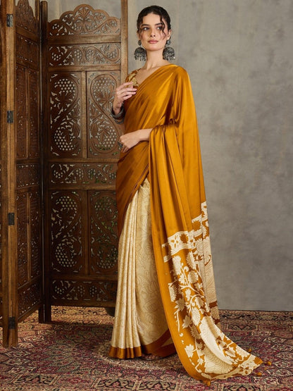 Semi Modal Yellow Printed Saree | EZB GF02 RAGA VOL 1 51003 - EZBER