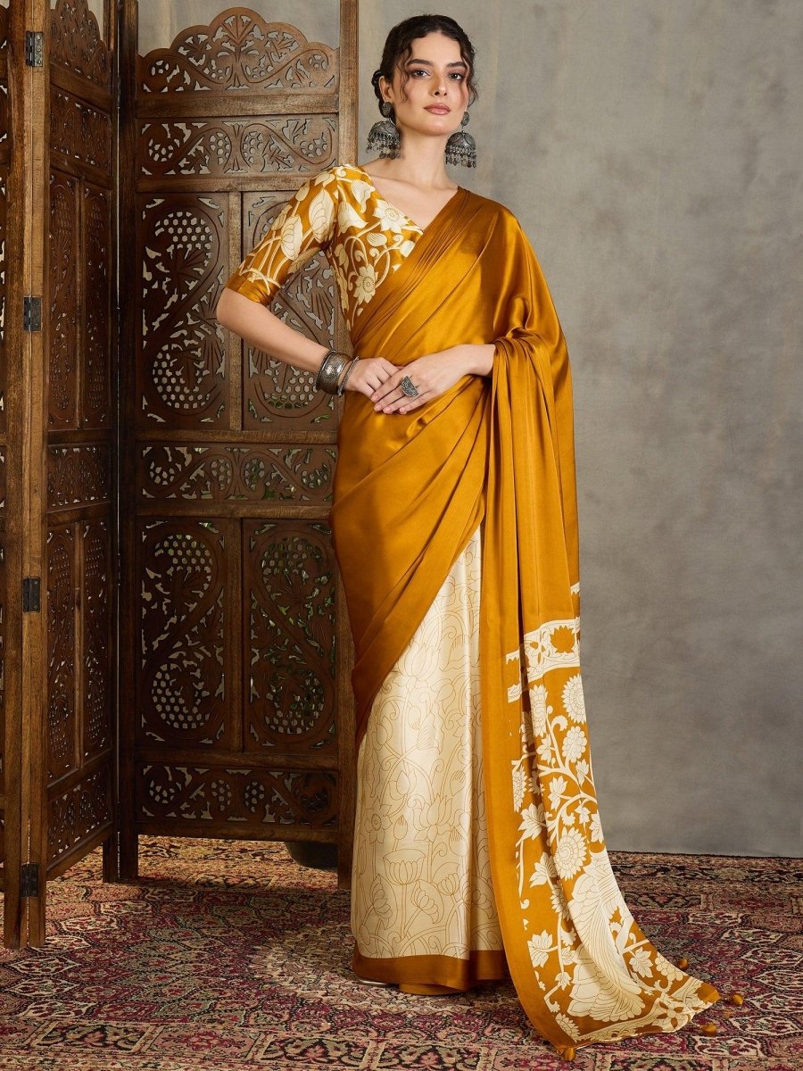 Semi Modal Yellow Printed Saree | EZB GF02 RAGA VOL 1 51003 - EZBER