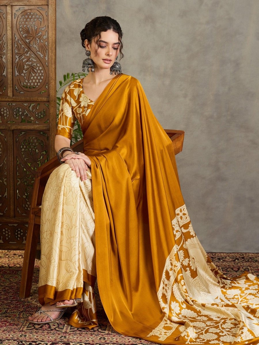 Semi Modal Yellow Printed Saree | EZB GF02 RAGA VOL 1 51003 - EZBER