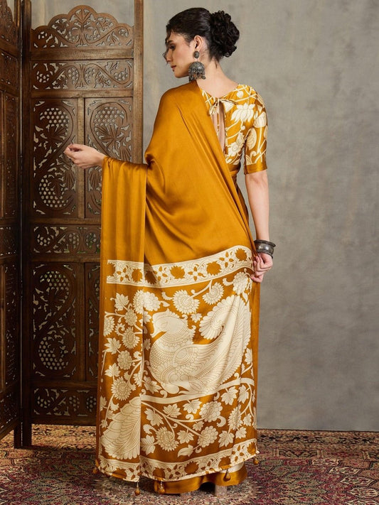 Semi Modal Yellow Printed Saree | EZB GF02 RAGA VOL 1 51003 - EZBER