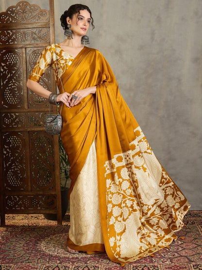 Semi Modal Yellow Printed Saree | EZB GF02 RAGA VOL 1 51003 - EZBER