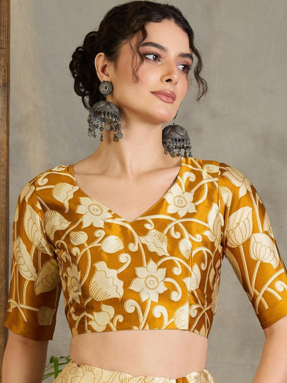Semi Modal Yellow Printed Saree | EZB GF02 RAGA VOL 1 51003 - EZBER