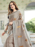 Beige Linen Cotton Handloom Saree | EZB SI04 SGAMY24003