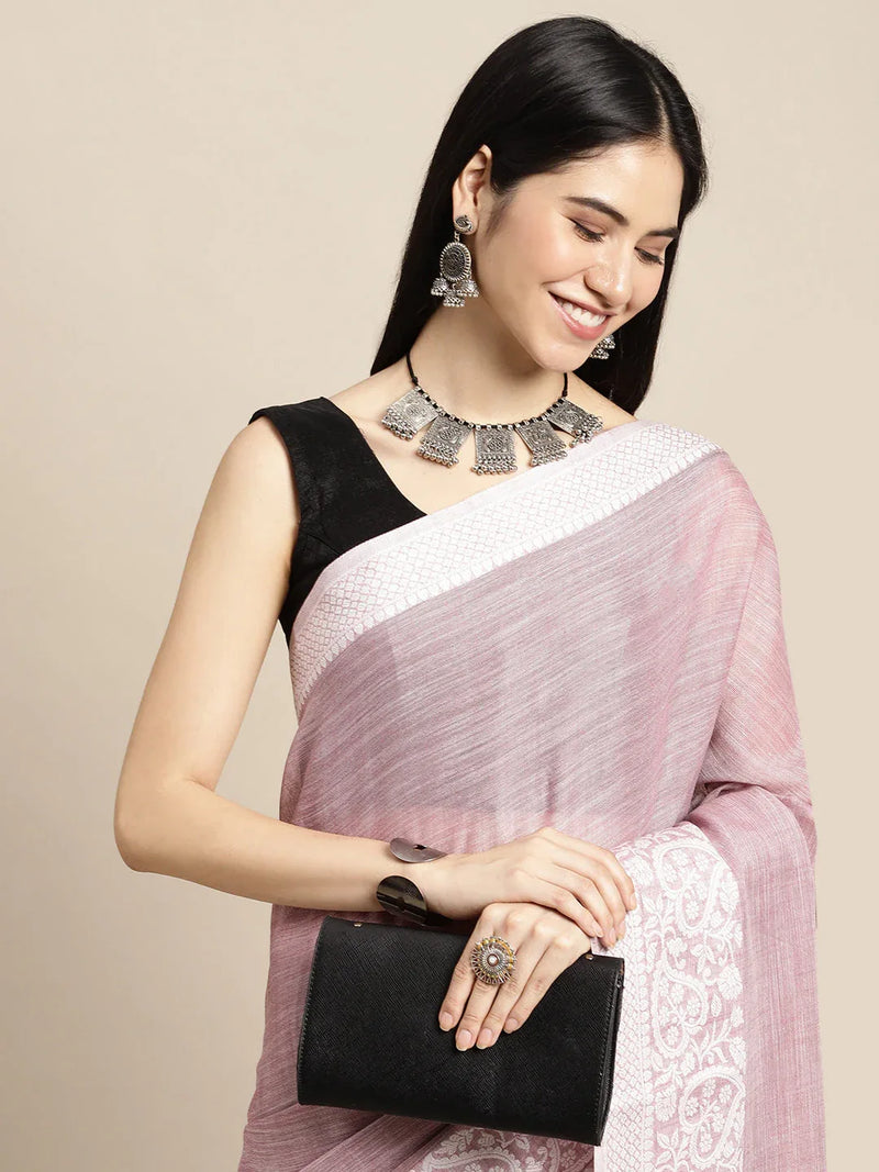 Purple GLORY LINEN Saree with Blouse Piece - EZBER