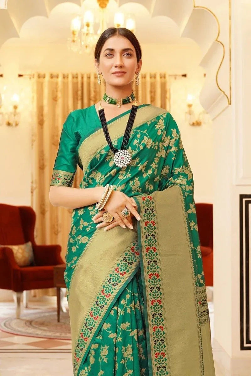 Shamrock Green Banarasi Saree - EZBER