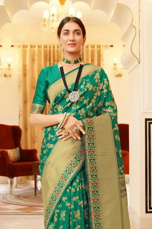 Shamrock Green Banarasi Saree - EZBER