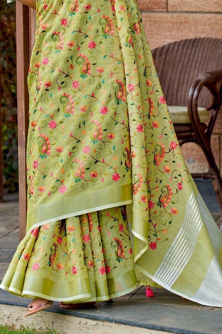 Sheen Green Linen Blend Saree - EZBER